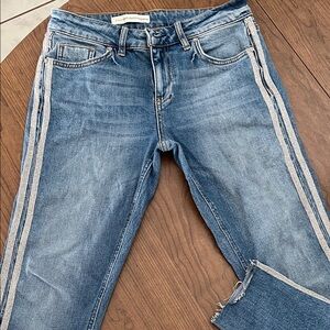 Pilcro and The Letterpress Blue Jeans with Silver Side Stripes